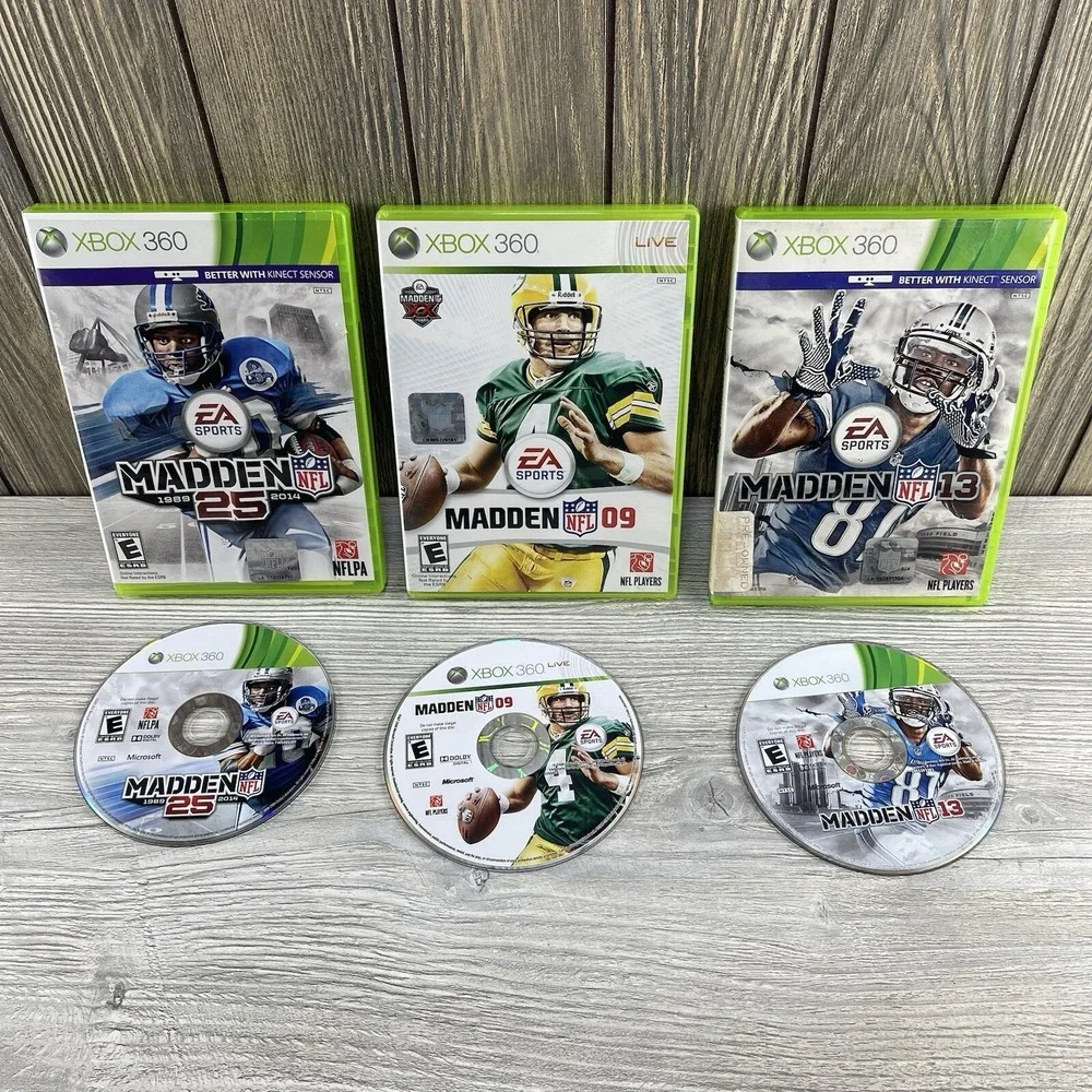 XBox 360  Video Game Lot Of 3 Madden 25,09 And 13 NFL Football Tested Working